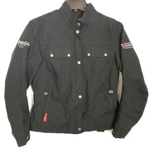 Victory Women Jacket Sz M Motorcycle Skye Black Zip Up Canvas Logo Pockets